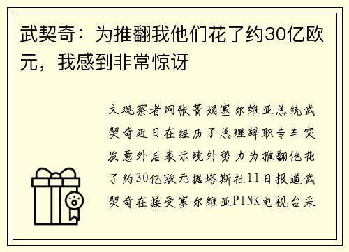 武契奇：为推翻我他们花了约30亿欧元，我感到非常惊讶