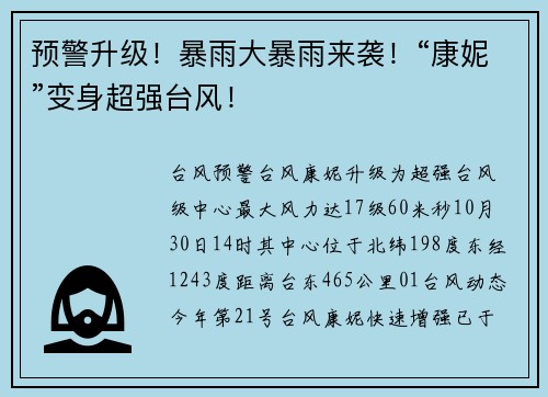 预警升级！暴雨大暴雨来袭！“康妮”变身超强台风！