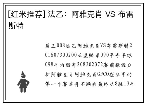 [红米推荐] 法乙：阿雅克肖 VS 布雷斯特